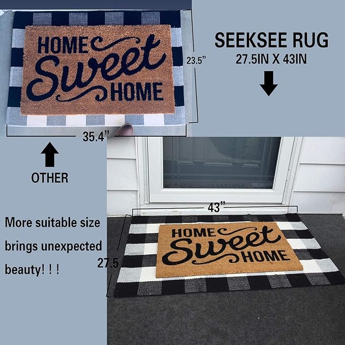 SEEKSEE Cotton Buffalo Plaid Rug 27.5"x43" Black and White Checked Rug Washable Doormats Indoor Outdoor Rugs for Layered Front Door Mats, Porch, Kitchen, Farmhouse, Entryway