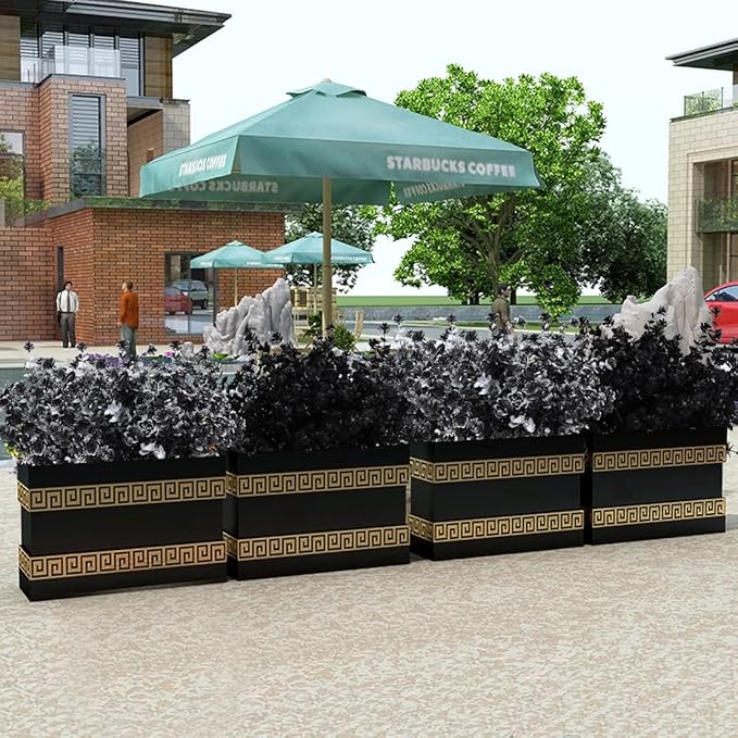 Black Artificial Flowers, Fake Outdoor UV Resistant Plants Faux Plastic Greenery Shrubs Indoor Outside Hanging Planter Home Kitchen Office Wedding, Garden Decor (White+Black)