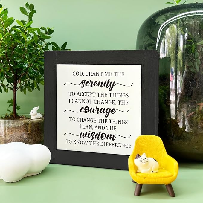 Inspirational Sign, Box Wood Plaques Desk Décor, Christian Sign, Wooden Table Sign, Religious Home Table Decor, Serenity Prayer Gift for Him Her, God. Grant Me the Serenity Courage Wisdom D1