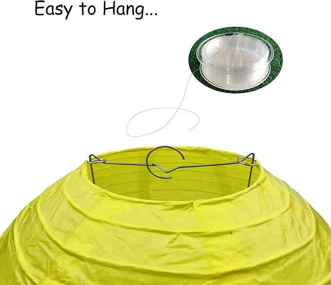 Handmade Decorative Chinese Japanese Hanging Paper Lanterns 24pcs Assorted Sizes 6", 8", 10", 12" Mixture Colors Decoration for Home, Weddings and Parties Lanterns (All Yellow)