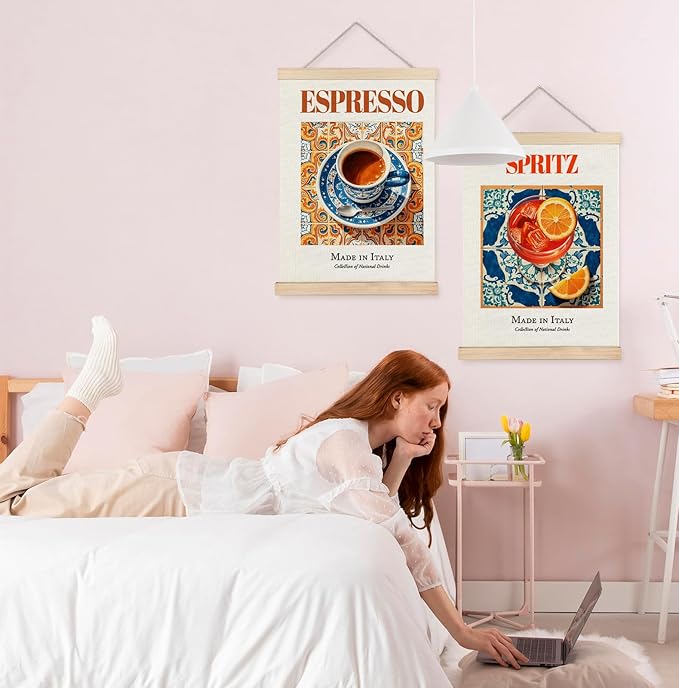 Yomisex Italian Kitchen and Bar Wall Art Poster, Italian Traditional Cocktail Coffee Canvas Prints Wall Art Framed for Kitchen Cafe Coffee Bar Pub, 12x16 Inch Set of 2