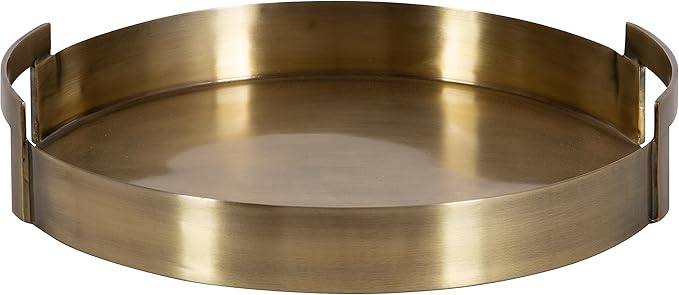 Kate and Laurel Myo Transitional Metal Round Tray, 15 x 15, Brass, Modern Glam Circular Decorative Serving Tray with Handles for Storage, Display, and Decor