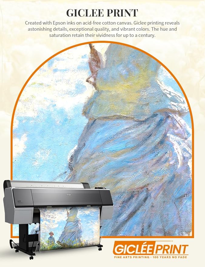 DECORARTS - The Walk, Woman with a Parasol (1875) by Claude Monet, Museum-Quality Giclee Canvas Print, Wall Art Reproduction, 30" W x 40" H, Made in USA