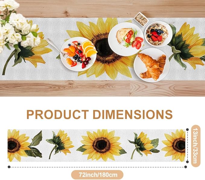 ANNA QUEEN Yellow Sunflower Table Runner 13 x 72 Inch for Dining Table,Floral Table Runner Fall Seasonal Autumn Kitchen Dining Table Decoration for Home Party Decor Thanksgiving Harvest