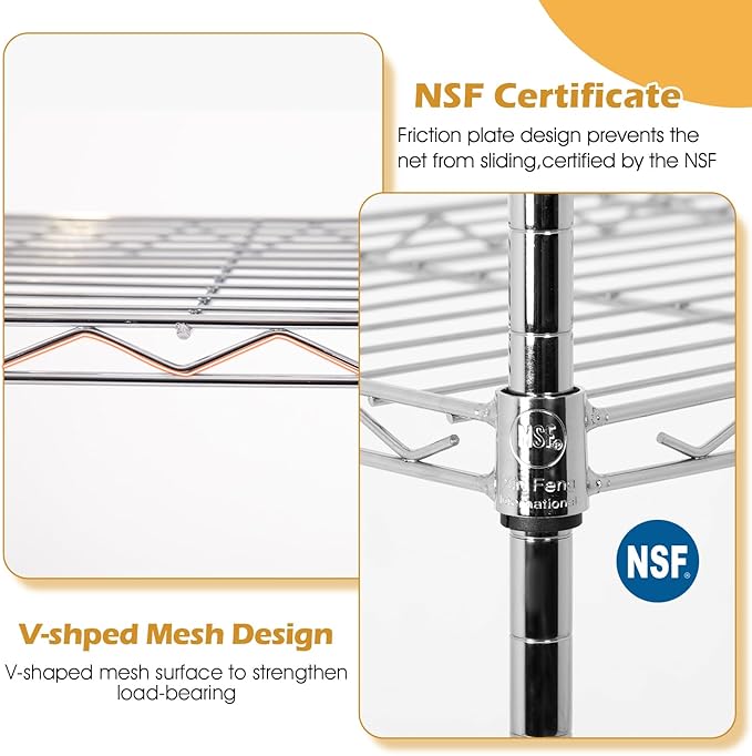 PayLessHere 4 Tier Shelving Unit 13.4" D×35" W×53.7" H Metal Shelving Standing Storage Shelf with 4 Steel Frame Adjustable Layer Racks Metal Commercial Shelf for Kitchen, Garage (Chrome)