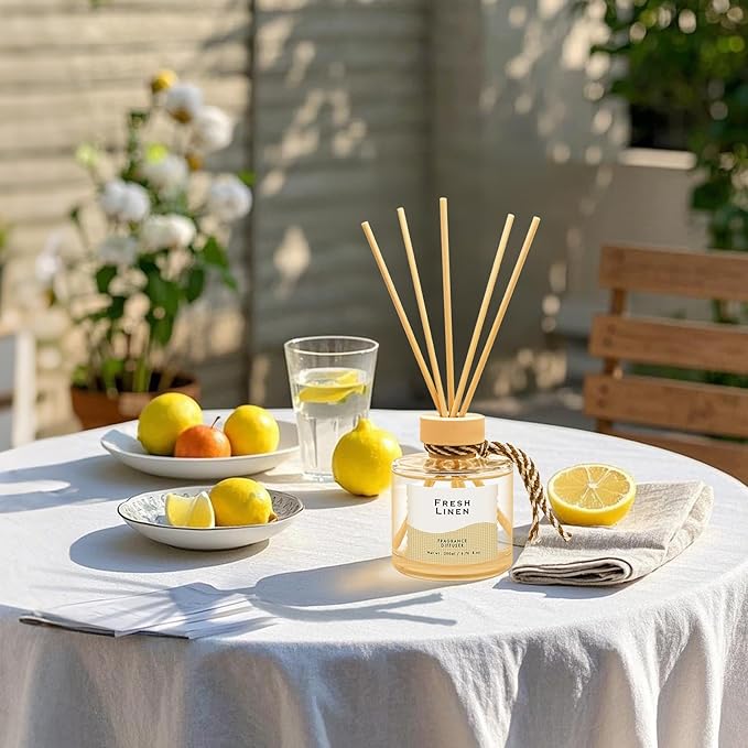 Linen Reed Diffuser, 6.77OZ/200ML Large Capacity Natural Non-Toxic Oil, Long-Lasting Fragrance Reed Diffusers Set for Home and Bathroom, Aroma with 5 Reed Diffuser Sticks Gifts