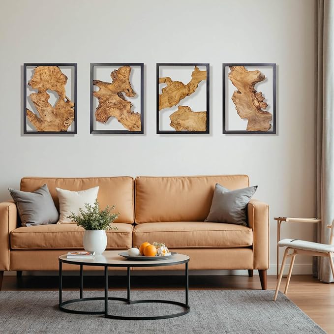 Modern Wood Wall Decor- Natural wood Handcrafted Rustic Charm for Your Home - Perfect for Living Room, Bedroom,Kitchen,or Office (Irregular*4)