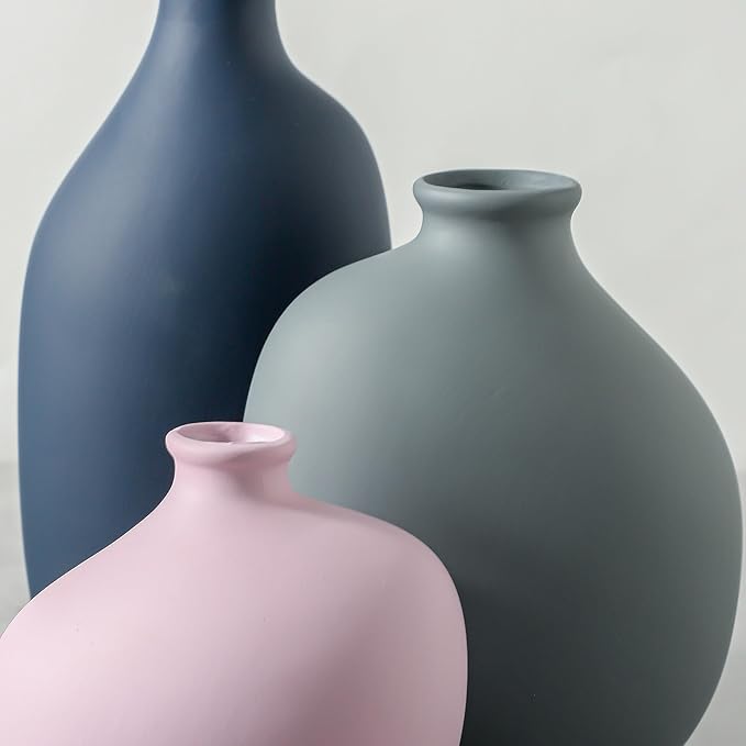 Ceramic Vase Set of 3,Decorative Vases Home Decor, Modern Boho Rustic Farmhouse Pottery Vases for Pampas Grass Dried Fresh Flowers,Bedroom,Living Room,Bookshelf, Mantel，Centerpiece Table Decor