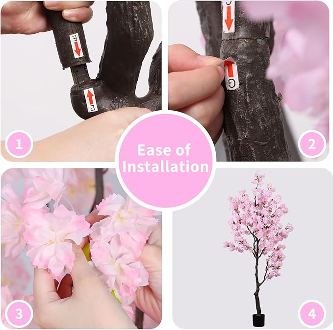 Artificial Pink Cherry Blossom Tree 7ft(83in) Tall Fake Silk Leaves Indoor Decor Handmade Lifelike Sakura Tree for Wedding Realistic Cherry Plant in Pot for Home Living Room,Office,Outdoor Decor