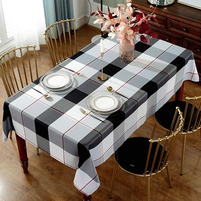 Rectangle Tablecloth Plaid Style Polyester Table Cloth(Rectangle/Oblong, 60" x 84" (6-8 Seats),Grey)