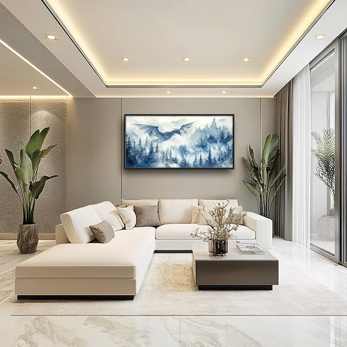 Flintis Large Dragon Framed Wall Art Forest Dragon Pictures Wall Decor Abstract Fantasy Wild Animal Canvas Painting Print Artworks Decor Framed for Living Room Bathroom Master Bedroom 60L X 30W