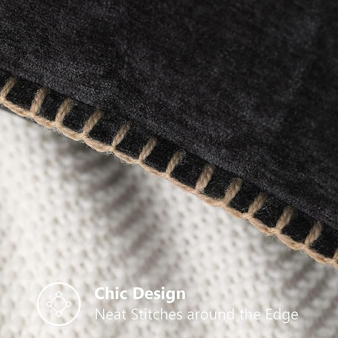 decorUhome Chenille Soft Throw Pillow Covers 16x16 Set of 2, Farmhouse Velvet Neutral Decorative Euro Pillow Covers with Stitched Edge for Couch Sofa Bed Home Decor, Black