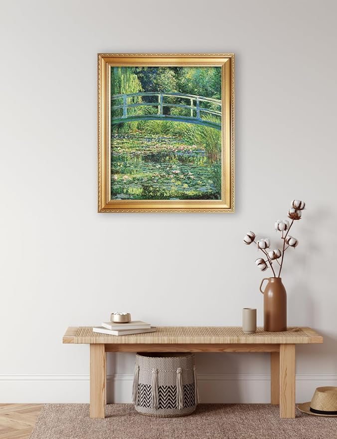 DECORARTS - Claude Monet The Japanese Bridge Giclee Print with Gold Solid Wood Frame, Impressionist Large Framed Wall Art, Ready to Hang, Framed Size 28.75x34.75, Made in USA