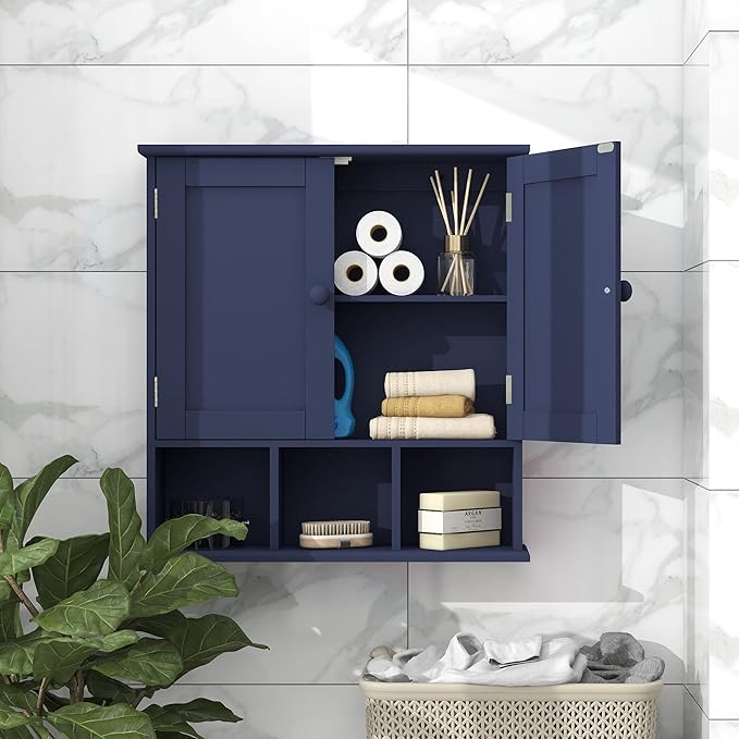 TaoHFE Blue Bathroom Cabinet,Bathroom Wall Cabinet with 2 Door Adjustable Shelves,Over The Toilet Storage Cabinet,Bathroom Cabinet Wall Mounted,Medicine Cabinets Laundry Room Kitchen