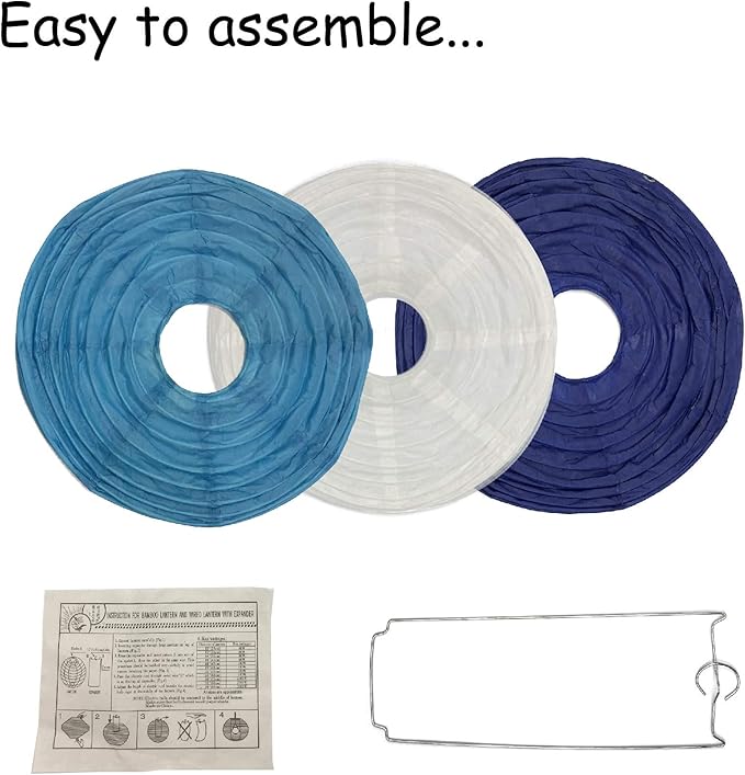 Handmade Decorative Chinese Japanese Hanging Paper Lanterns 24pcs Assorted Sizes 6”, 8”, 10”, 12” Mixture Colors Decoration for Home, Weddings and Parties Lanterns (Blue-White)