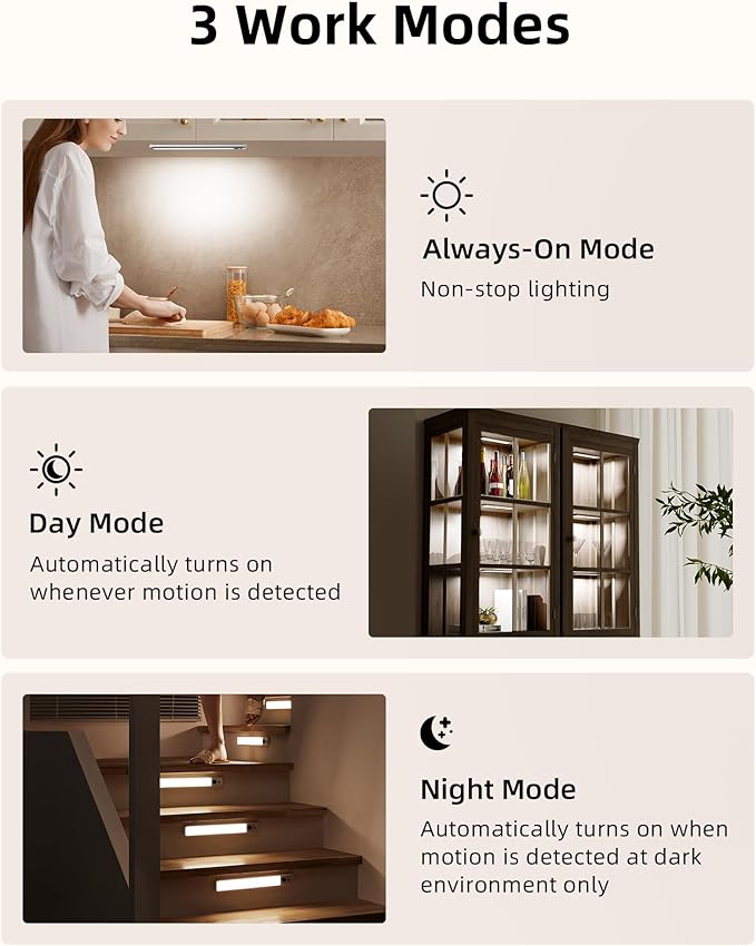 EZVALO 5 Pack Under Cabinet Lighting, Rechargeable Motion Sensor Light, LED Closet Lights Wireless, 5700K Dimmable, Timer, Magnetic, with Remote Control for Kitchen, Closet, Stair