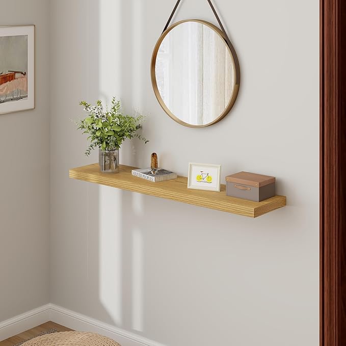 48 Inch Floating Shelves, 9.3 Inch Deep Floating Shelf for Wall, Rustic Wood Wall Shelves 48 x 9.3 x 1.5, Large Bathroom Shelf 48 Inch Long, Deep Shelves for Kitchen, Bedroom, Living Room, Oak Color