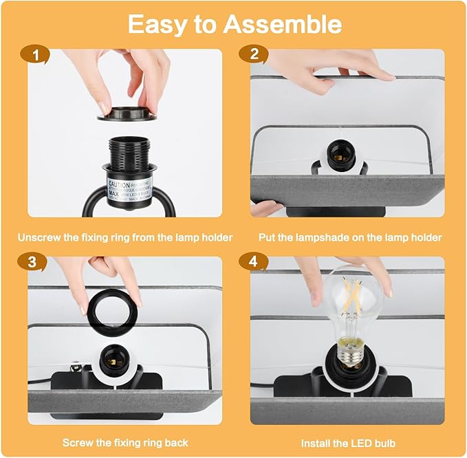 3-Way Dimmable Touch Control Table Lamp with USB Ports and AC Power Outlet Modern Bedside Nightstand Lamp Fabric Shade and Metal Base for Guestroom Bedroom Living Room LED Bulb Included Warm White