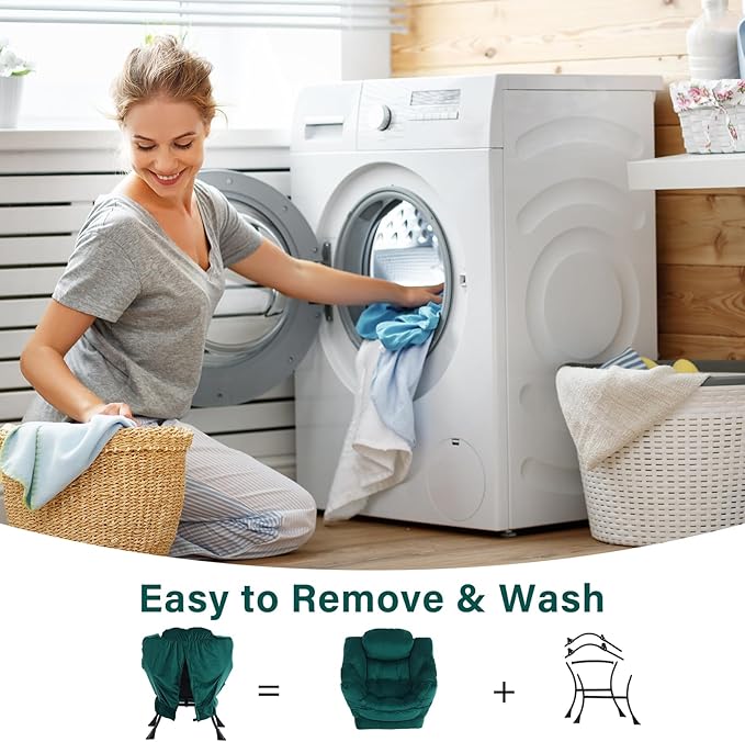 Oversized Chair with Ottoman, Modern Chair with Folding Footrest, Lounge Accent Chair, Comfortable Reading Chair for Bedroom, Study, Living Room, Courtyard (Velvet Dark Green