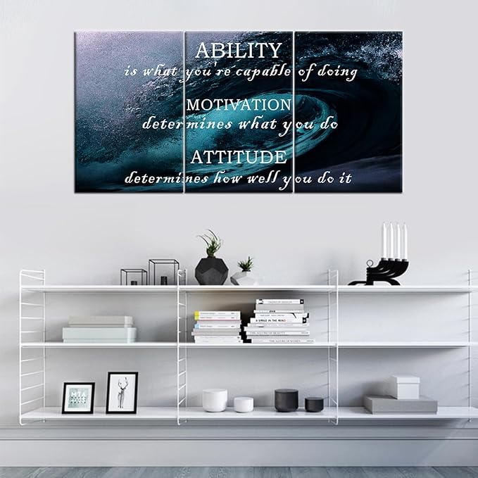 Inspirational Canvas Posters Wall Art Ability Motivation Attitude Entrepreneur Quotes 3 Piece Picture Print Positive Painting for Home Teens Room Office Wall Decoration Ready to Hang [48''Hx24''W]