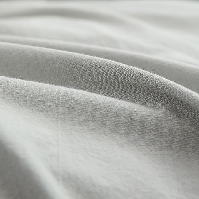 BESTOUCH Duvet Cover Set 100% Washed Cotton Linen Feel Super Soft Comfortable Chic Lightweight 3 PCs Home Bedding Set Solid Northern Droplet Grey Full/Double