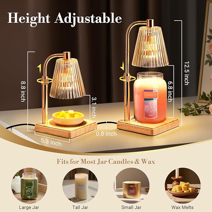 Candle Warmer Lamp with Timer for Yankee Candles, Adjustable Height Wax Melt Warmer, Birthday Gifts for Mom Women Sister, Vintage Amber Glass Lamp, Fall Decorations for Home Decor