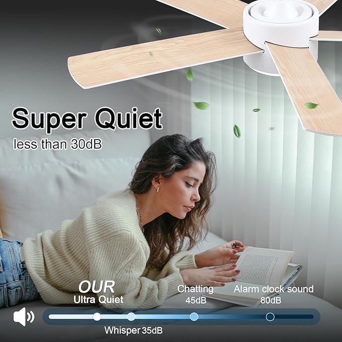 42 inch White Ceiling Fans with Lights and Remote, LED Dimmable 3 CCT Temperatures 6-Speed, Noiseless Modern Ceiling Fan for Bedroom, Living Room, Dining Room, ETL Listed