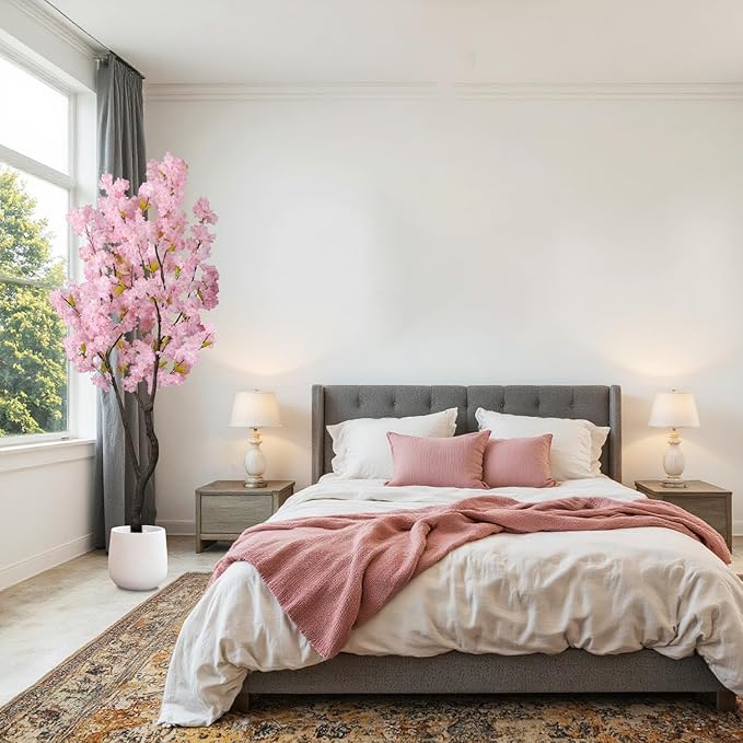 Artificial Pink Cherry Blossom Tree 6.5ft(78in) Faux Japanese Sakura Indoor Decor Handmade Natural Fake Cherry Flowers Tree for Home Realistic Pink Plant in Pot for Living Room,Office,Outdoor Decor