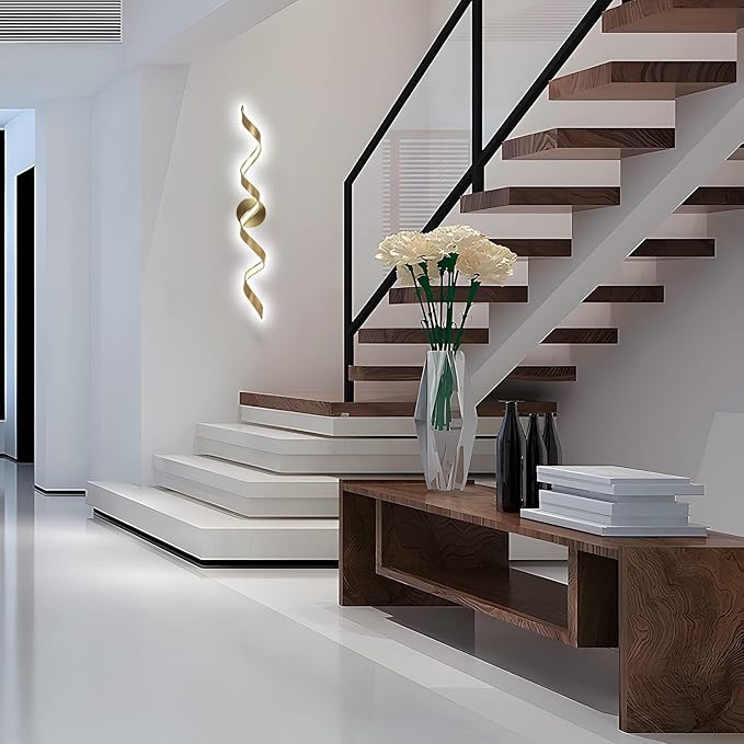 Dimmable Modern LED Bathroom Vanity Light 32 inch, 20W Spiral Design Gold Wall Light Fixtures for Bathroom, Living Room and Hallway, 6000K White Light