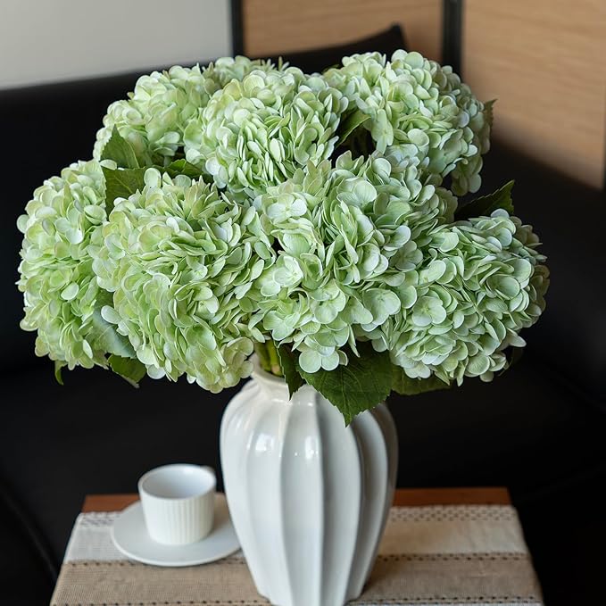 3PCS 22 inch Lifelike Artificial Hydrangea Large Real Touch Flowers Artificial Flowers Dry Flowers Outdoor Wedding Christmas Office Family Party Living Room Table Decoration (Light Green)