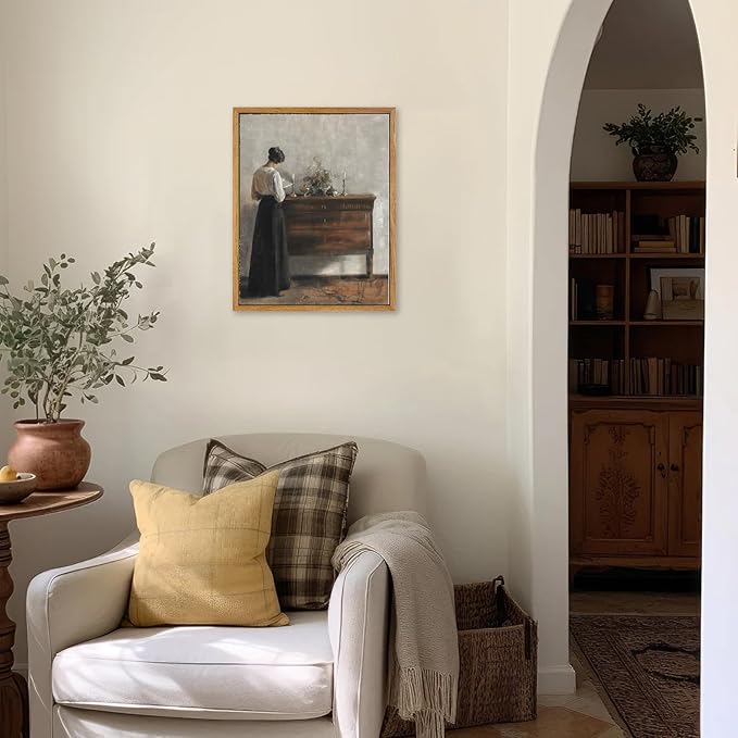 KBKBART Vintage Wall Decor Art Print, Framed Canvas Wall Art Mid-Century Lady Classical Women Painting Picture, Vintage European Portrait Painting for Bedroom Bathroom Decor Wall Art(9"x11")