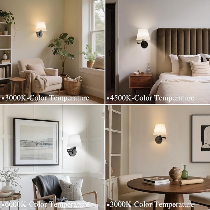 Battery Operated Wall Sconces Set of Two, Wireless Swing Arm Wall Lights with 10000mAh RGB Rechargeable Bulb and Remote Control, Sconces Wall Decor for Bedroom Living Room