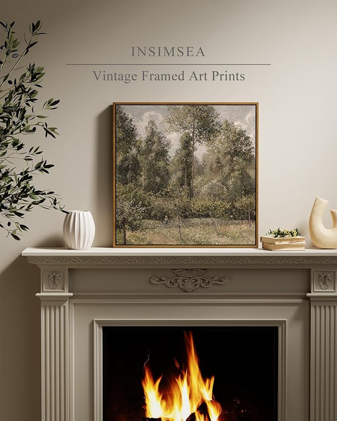 InSimSea Square Framed Canvas Wall Art, Large Decor Poplars in Garden Paintings, Classical Nature Wall Pictures for Bedroom Bathroom Living Room, Canvas Prints Vintage Home Decor 20"x20"
