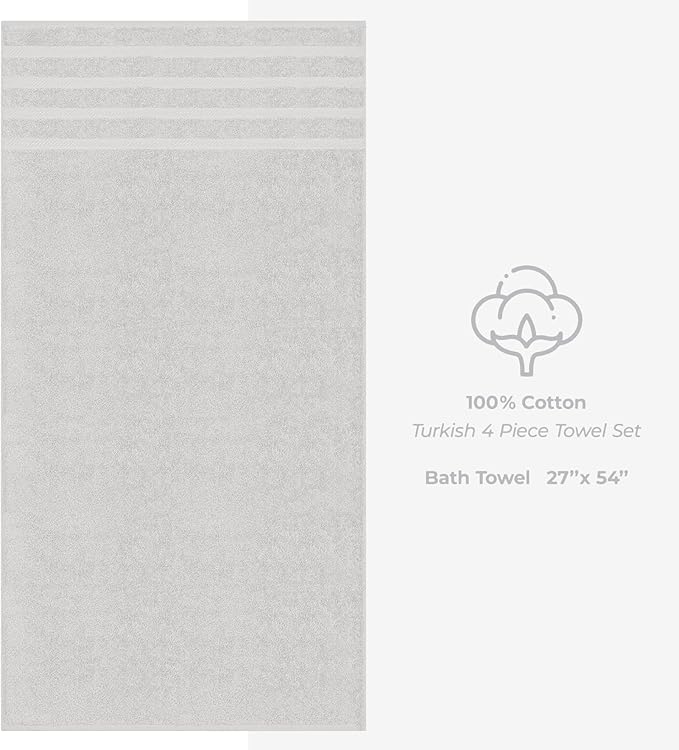 American Soft Linen Luxury 4 Piece Bath Towel Set, 600 GSM 100% Cotton Turkish Bath Towels for Bathroom, 27x54 in Large Bathroom Shower Towels, Silver Grey