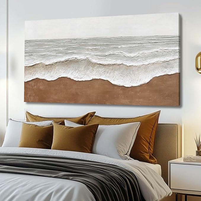 Seascape Wall Painting Landscape Home Wall Art Grey Wall Decor 24"x48" Wall Decorations for Bedroom Large Artwork for Office