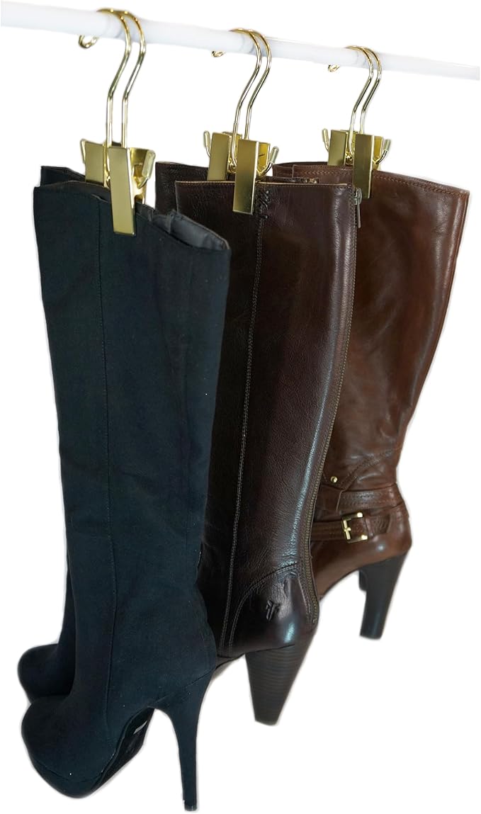 Original Boot Hanger - Shoe Storage Space Saver (Set of 3); Boot Hanger, Holder, Clips, Storage (Champagne Gold)