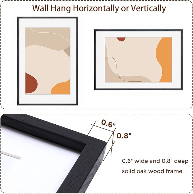 20x30 Picture Frames in Black, 20"x30" Oak Wood Poster Frame, 20 x 30 Wood Frame with Real Glass, 20x30 Matted Frame for 16x24 Picture (Black, 1 Pack)