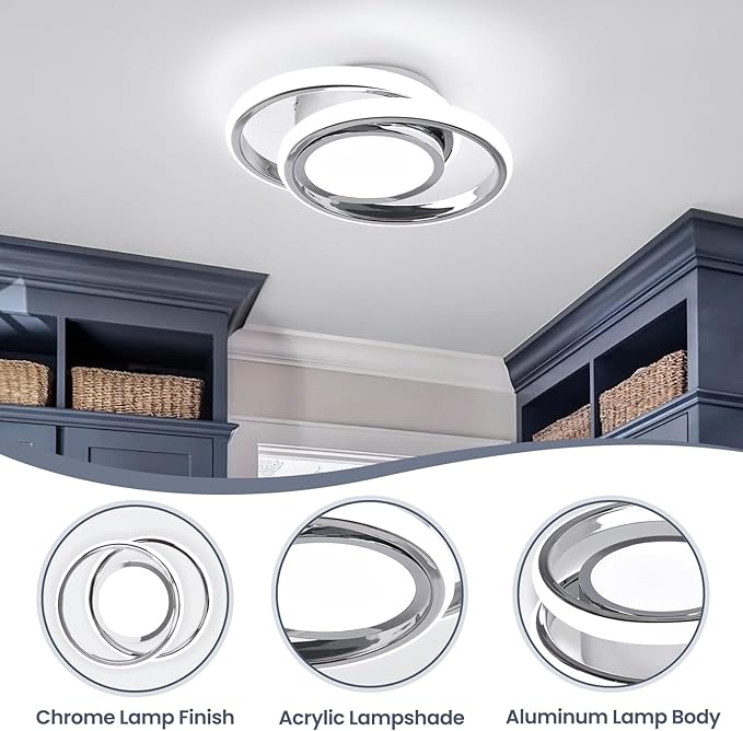 CANEOE Small Modern Ceiling Light,6000K Cool White Round Led Hallway Light Fixtures Ceiling,Chrome Design Close to Ceiling Lamp for Hallway Kitchen Balcony Cloakroom Laundry Room