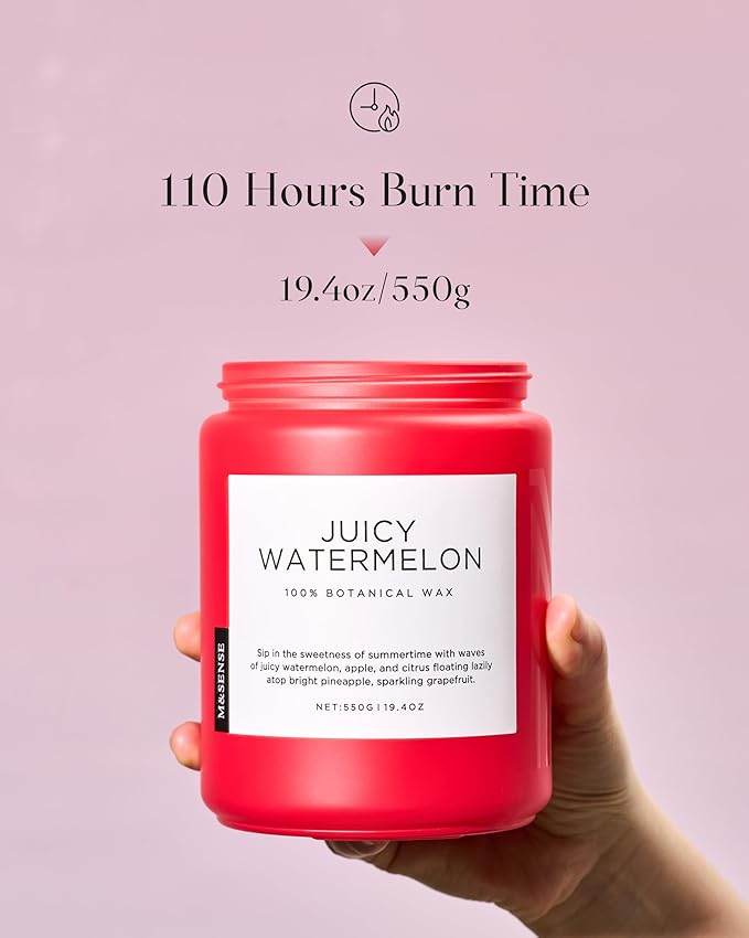 M&SENSE Juicy Watermelon Scented Candle, 19.4oz 110 Hours Clean Non Toxic Natural Soy Wax Long Lasting Candle for Women Men, 2 Wick Fruit Scent Home Fragrance Home Decor for Housewarming Gifts