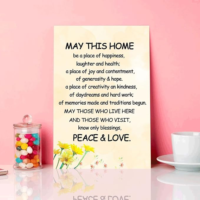 New Home Blessing Wall Art May This Home Be a Place of Happiness Canvas Print Quote Painting for Home Bless this Home Wall Decor Housewarming Gifts Framed 12 * 18 inch
