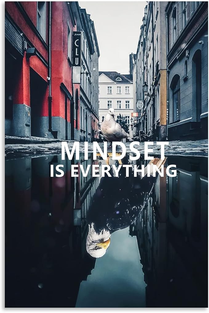 Mindset is Everything Inspirational Dove and Eagle Inspirational Wall Art Canvas Frame Decoratio Print Artwork Office Home Decoration [12''W X 18''H]