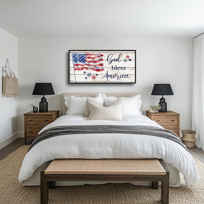 Lovira God Bless America Sign Large Wall Art American Flag USA Canvas Wall Decor Patriotic Pictures Prints Painting Framed Modern Home Artwork for Living Room Bedroom Bathroom 30"x60"