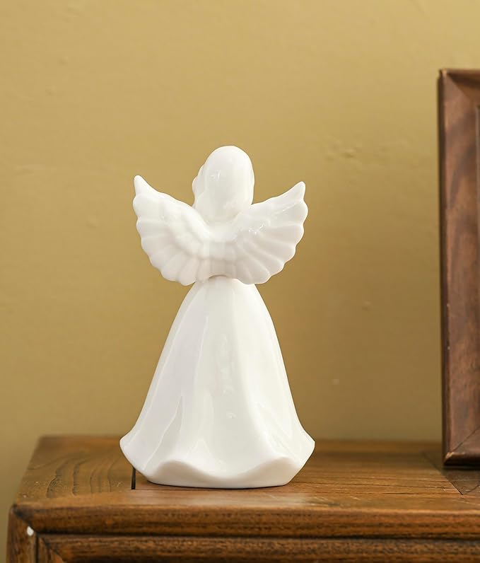 ADAVAS.Y&G Praying Angel Night Light Lighted up Angel Prayer Porcelain Angel Figurine with Lighting, White 7" H