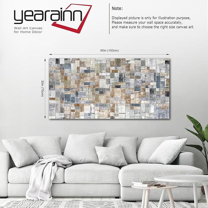 Large Abstract Canvas Wall Art for Living Room Wall Decor Geometric Patterns Canvas Prints Artwork Brown Grey Indigo Rectangle Canvas Pictures Home Office Wall Decorations Ready to Hang 29" x 58"