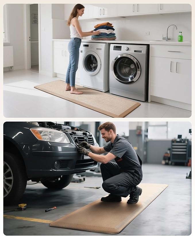 Ophanie Kitchen Mats for Floor, 3/4 Inch Thick Kitchen Rugs, 24x70 Anti Fatigue Standing Cushioned Mat, Waterproof,Comfort Ergonomic Mat for Office, Home, Sink, Beige Non-Slip Bottom