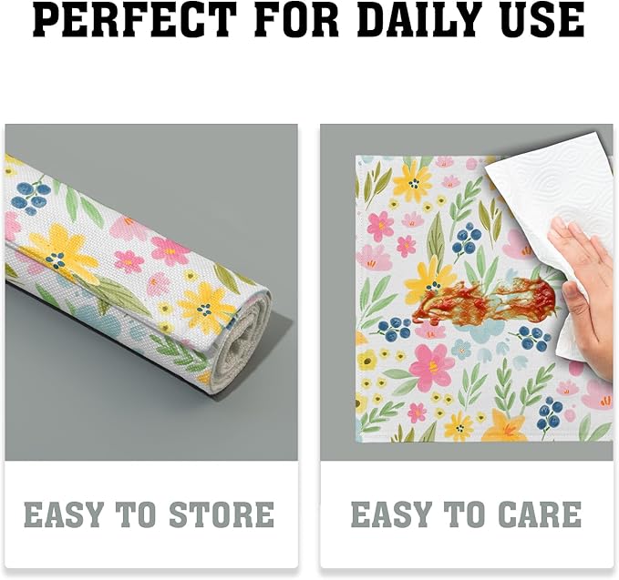 Cute Floral Placemats 12×18 Inches Set of 4 Spring Summer Seasonal Indoor Kitchen Dining Table Place Mats for Home Party Decoration
