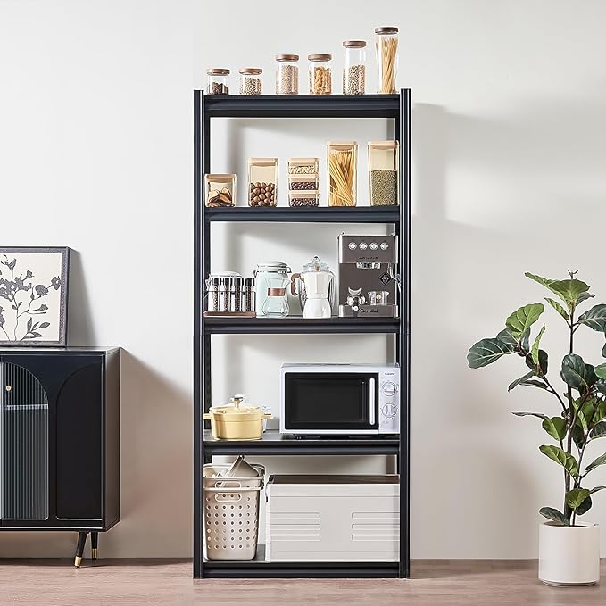 VEVOR Storage Shelves, 2000 lbs, 5 Tier Garage Storage Shelving, 18" D x 32" W x 72" H Adjustable Metal Shelves for Garage Shelves Utility Rack Shelf, Ideal for Kitchen, Warehouse, Basement, Black