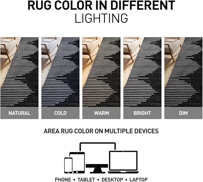 Rugshop Bohemian Stripe Stain Resistant High Traffic Living Room Kitchen Bedroom Dining Home Office Area Rug 4' x 6' Black