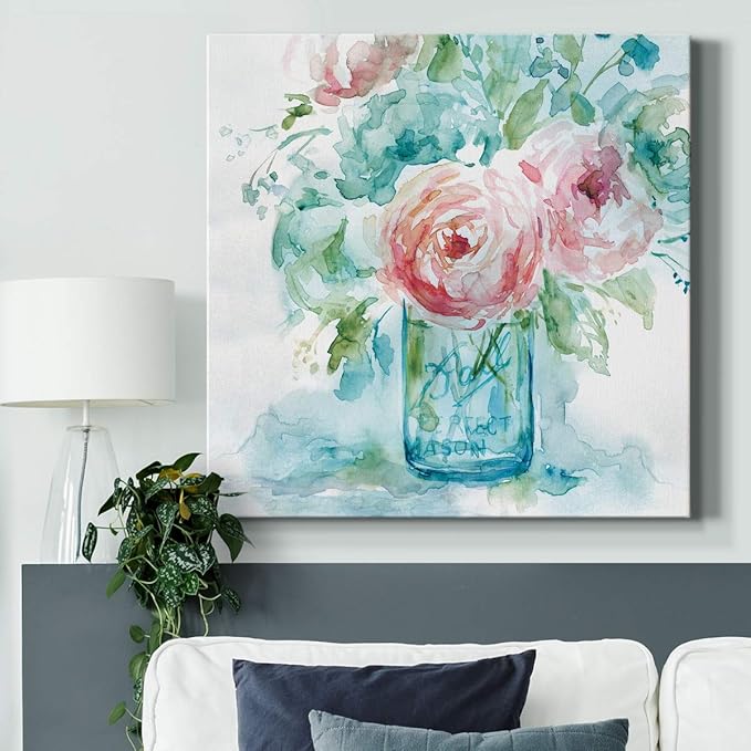 Wexford Home Premium Gallery Wrapped Canvas Flower Multicolor Wall Art Abstract Floral Romance Modern Pictures Print for Home Office Ready to Hang Sea & Glass II 24x24