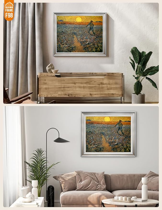 DECORARTS - The Sower, Vincent Van Gogh Art Reproduction. Acid Free Cotton Canvas Giclee Print w/Bronze Frame&Mat for Wall Decor.
